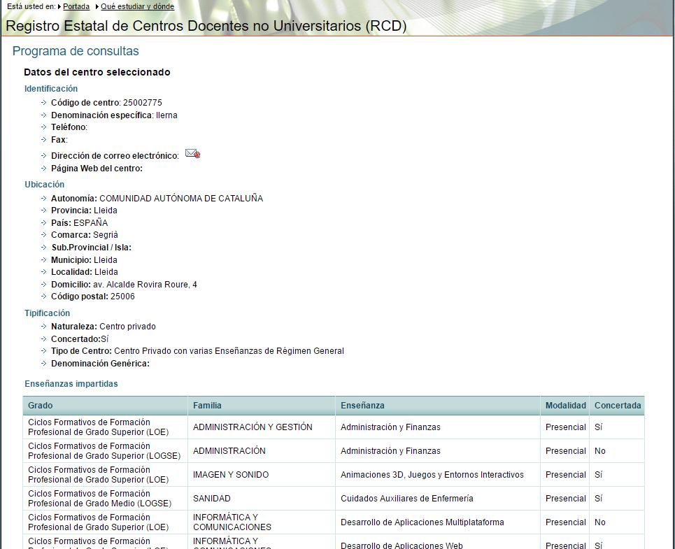 registro estatal de centros docentes no universitarios