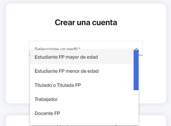 Selecciona tu perfil en FP Conecta